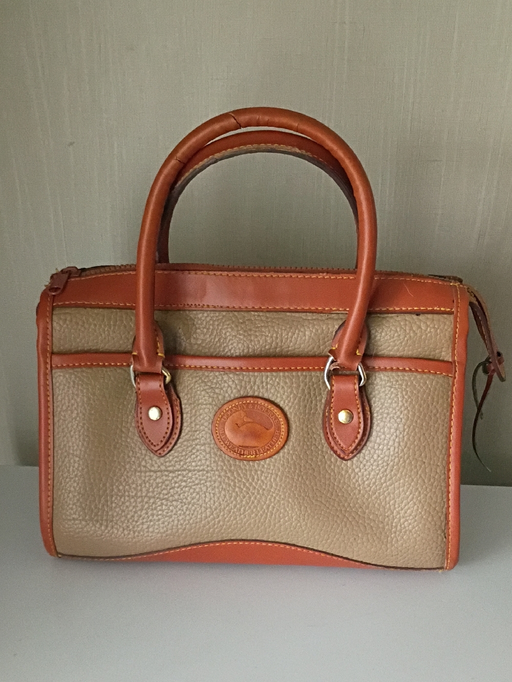 Vintage Dooney & Bourke All-Weather Pebbled Two-Tone Leather Satchel - Picture 2 of 15